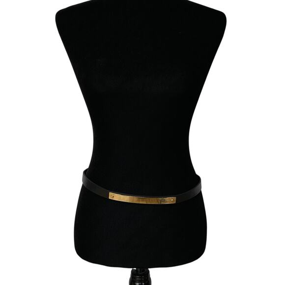 Calvin Klein Accessories - Calvin Klein Skinny Belt Black Gold Faux Leather Logo Adjustable Women's Medium